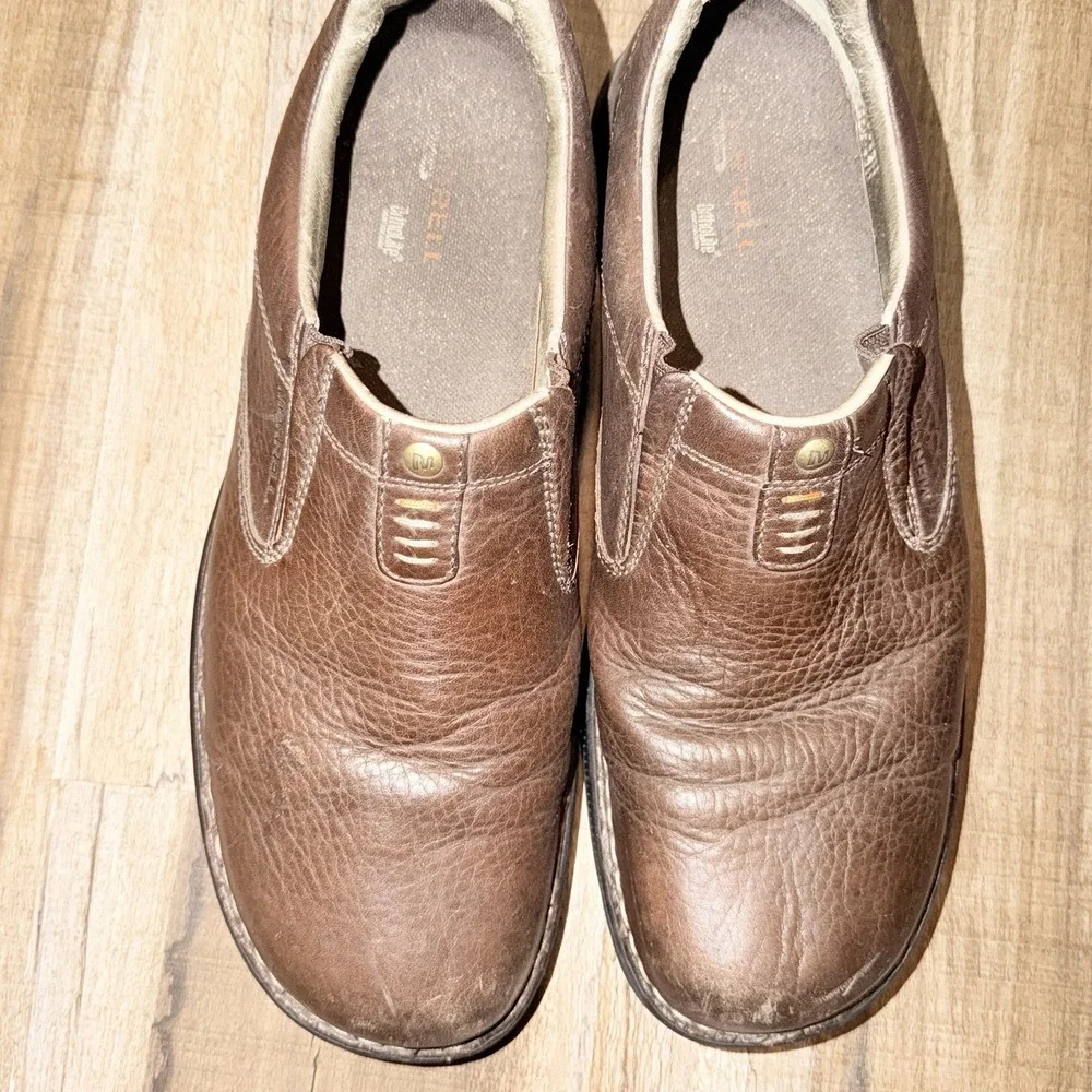 Merrell World Legend Brown Leather Slip On Loafers Mens 13 Comfort Shoes